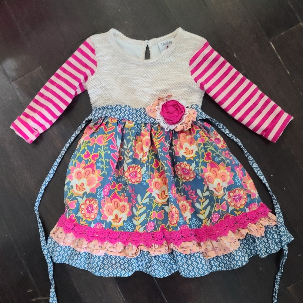 Multi floral ruffle boutique girls dress 3T counting daisies